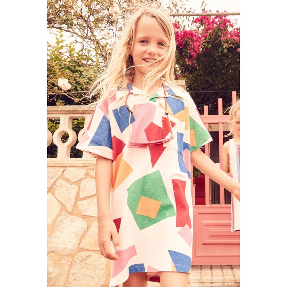 Wynken Pulpo Dress‎ Kids 8y Multi Color NEW Sauves Print Cotton Short Sleeve